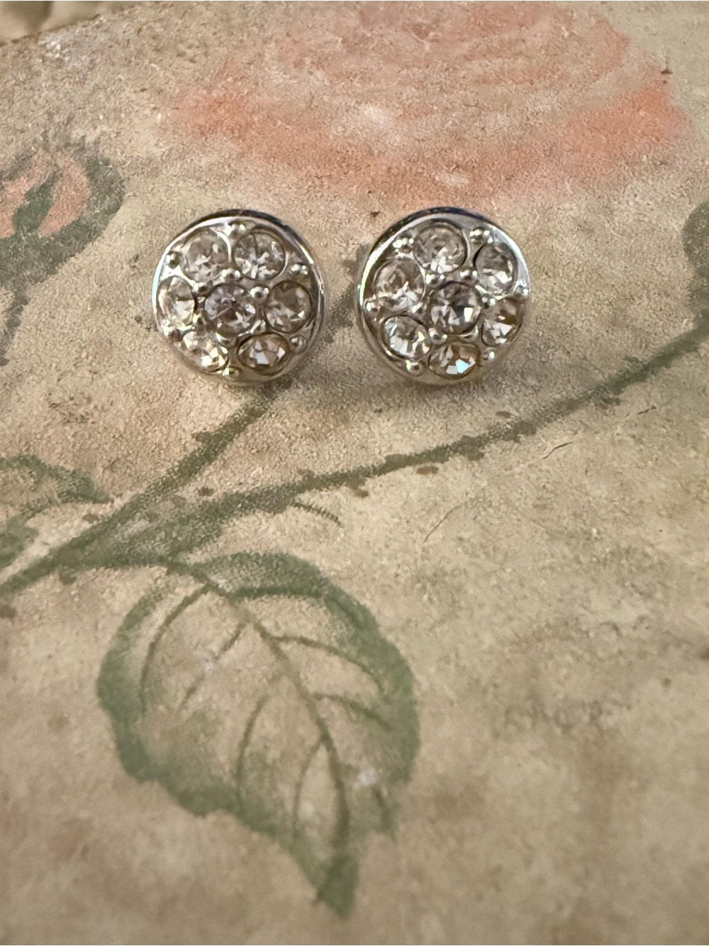 Vintage Christian Dior Clear Crystal Cluster Silver Earrings